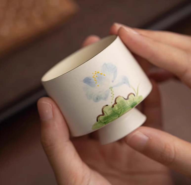 Thumbnail: Vintage Hand-Painted Blue Lotus Cup