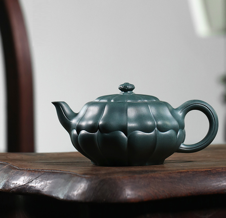 Thumbnail: Yixing Zisha BuShan Green Clay Hexagon Lotus Leaf Teapot (260 ml)
