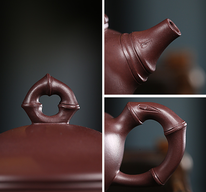 Thumbnail: Yixing Zisha Aged Purple Clay Bamboo Hat Teapot (310ml)