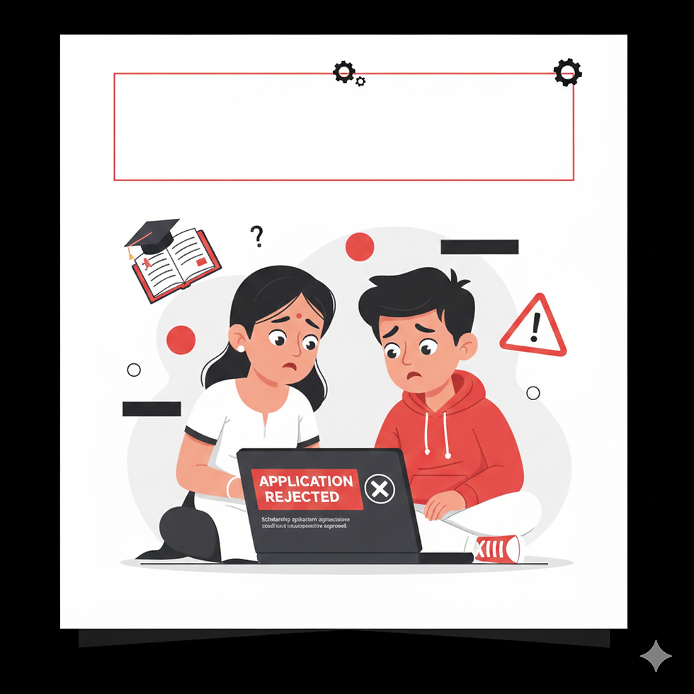 NSP Scholarship Application Auto Rejected cartoon students confused red white black theme