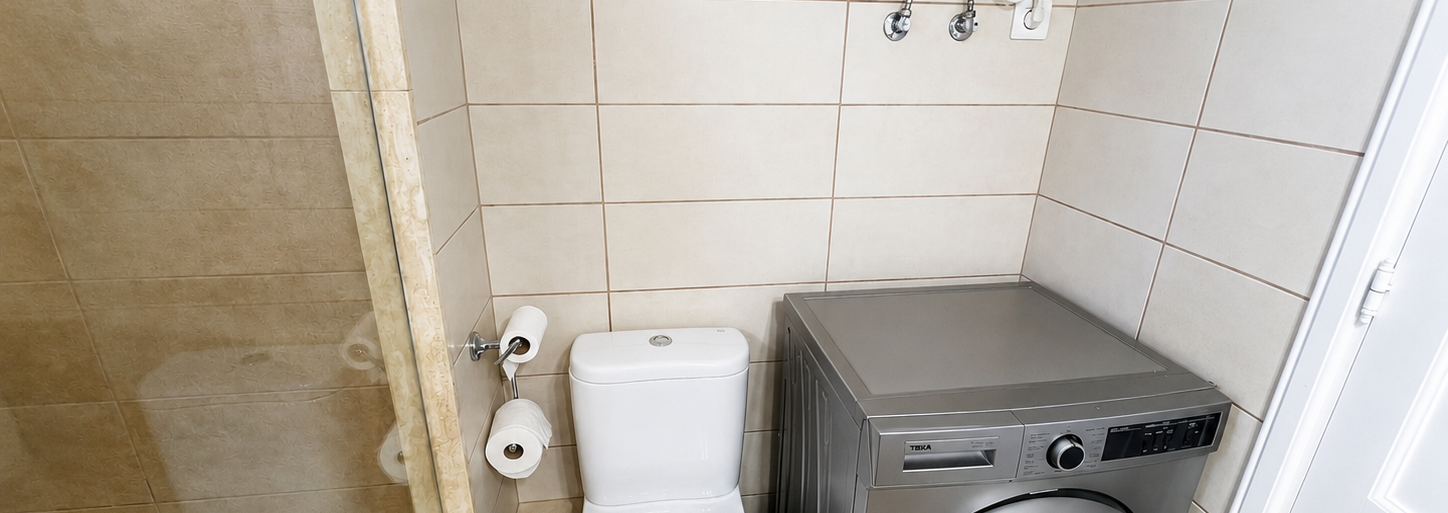 Modern bathroom with walk-in shower in Apartment 209 at Teguisol Holiday Apartments, Costa Teguise, Lanzarote.
