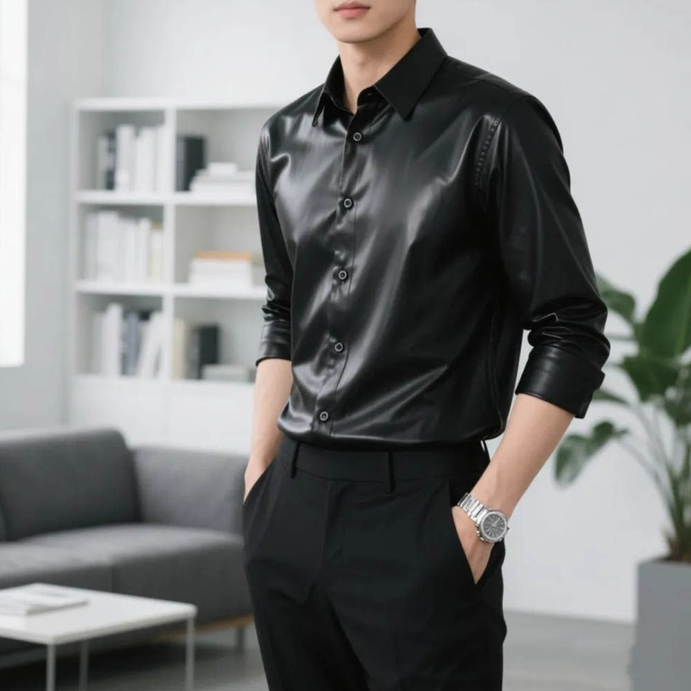 Mens Shirt Shiny Ballroom Casual Shirt Autumn Streetwear Fashion Nightclub Stage
