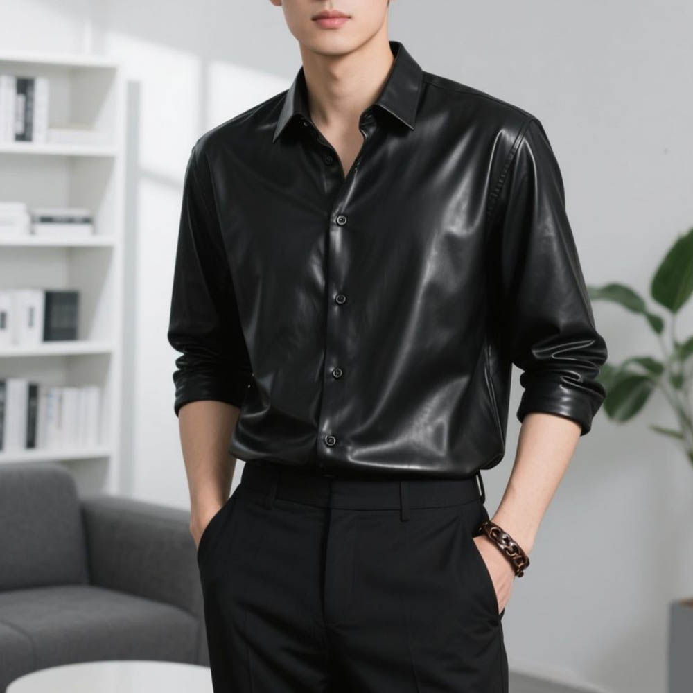 Mens Shirt Shiny Ballroom Casual Shirt Autumn Streetwear Fashion Nightclub Stage