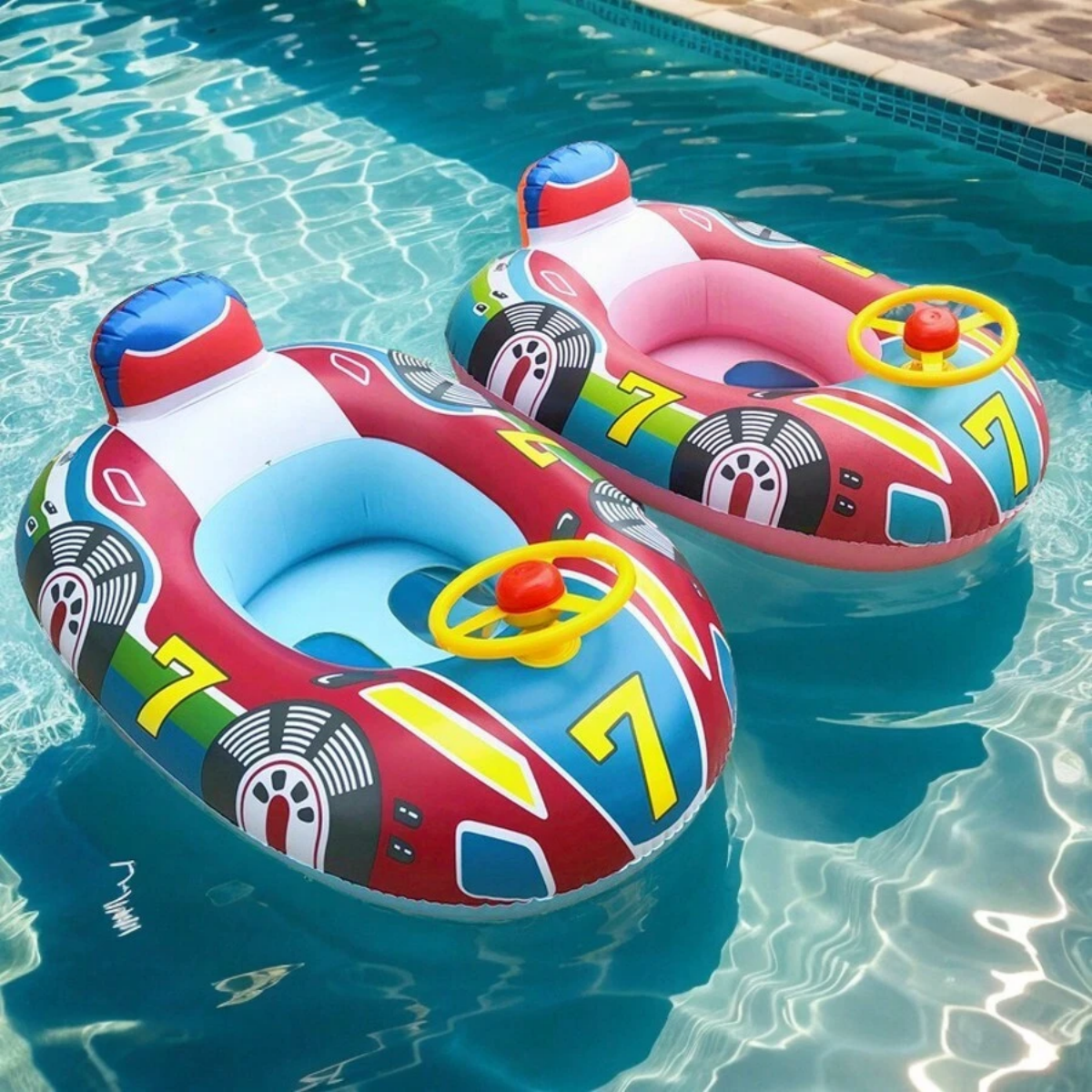 Baby Swimming Pool Float, Cute Car Design Kids Toddler Inflatable Summer Beach F