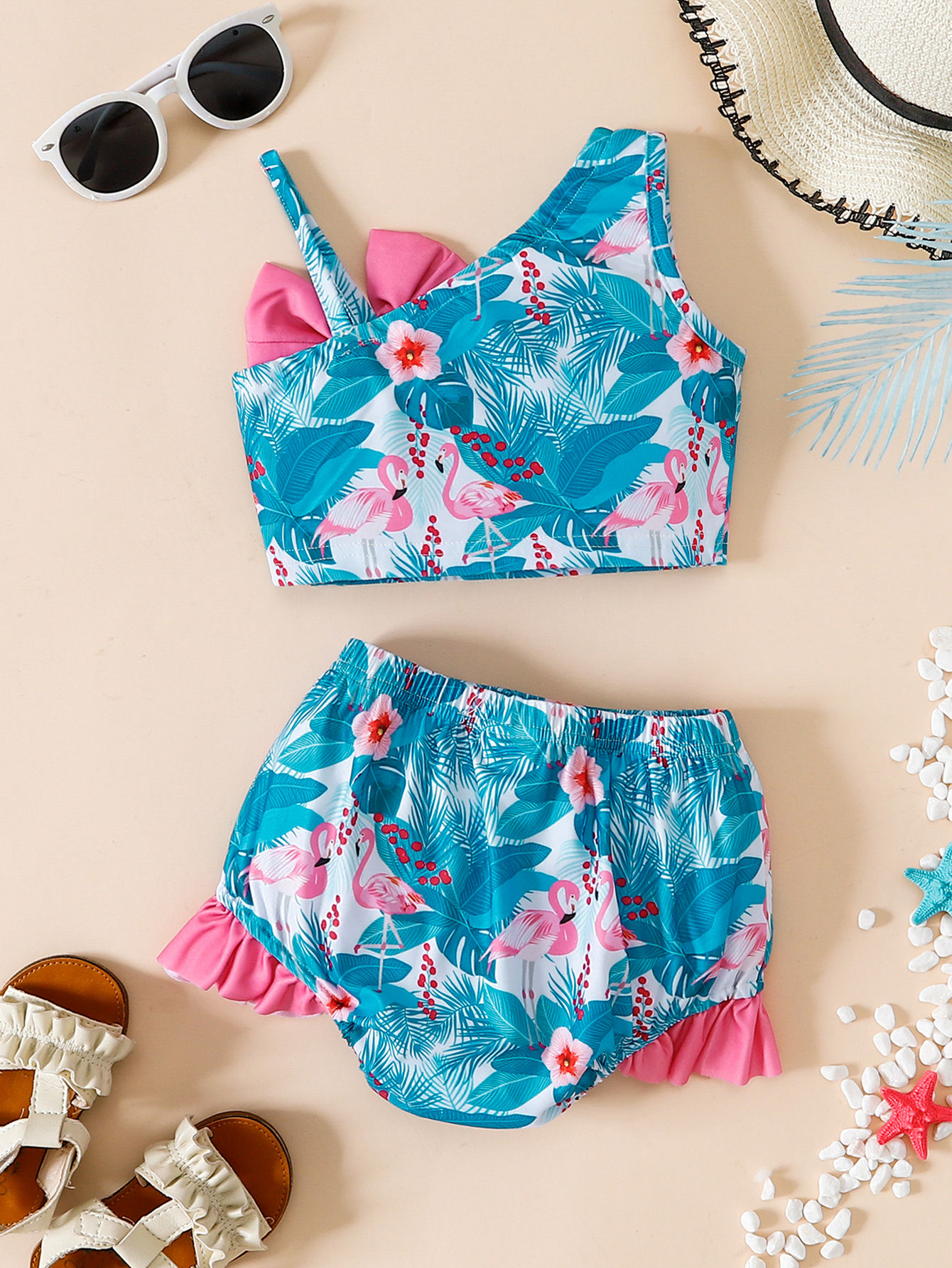 Summer Toddler Girls Swimwear 1-3Y Flamingo Tropical Print 2Pcs Bikini Set With