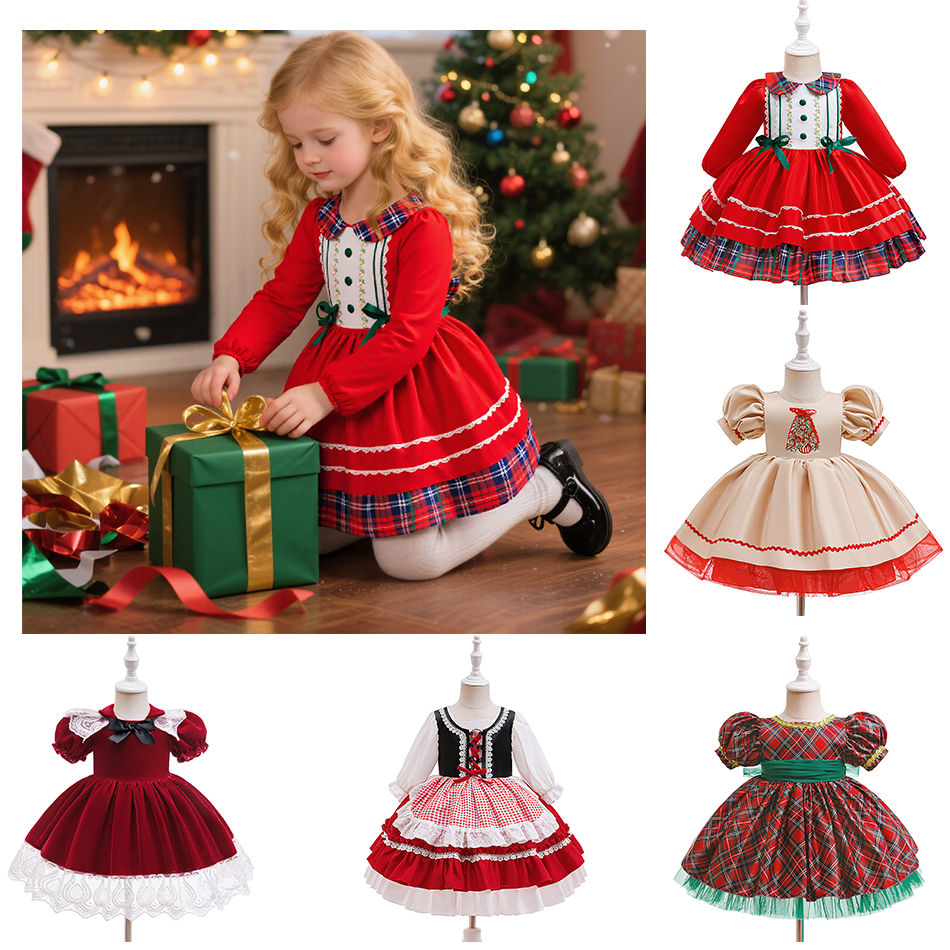 Sparkly Christmas Dress for Baby Girl Glamorous Holiday Party Gown with Lace Sle