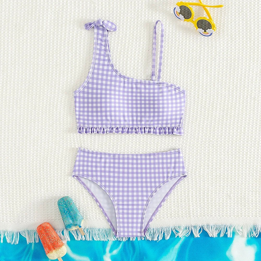 New Summer Kids Split Swimsuit for Girls Bikini Sets 5-14 Years High Waist Purpl