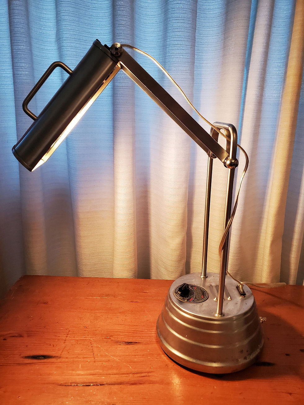 Thumbnail: Silver Sun-Kraft UV lamp converted to a desk lamp. Side view,