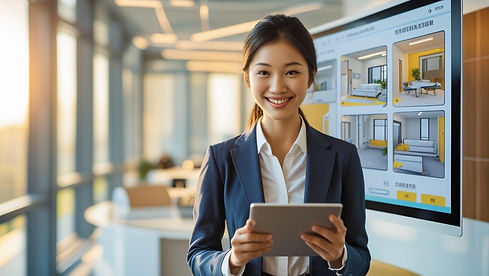 an asian employee doing marketing work for smart homes and buildings.jpg