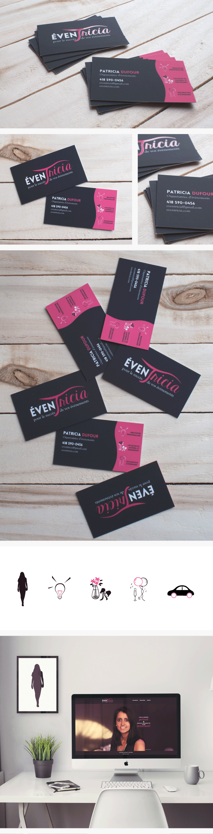carte d'affaires, éventricia, organisation d'évènements, site Internet Éventricia, Patricia Dufour, Site Web