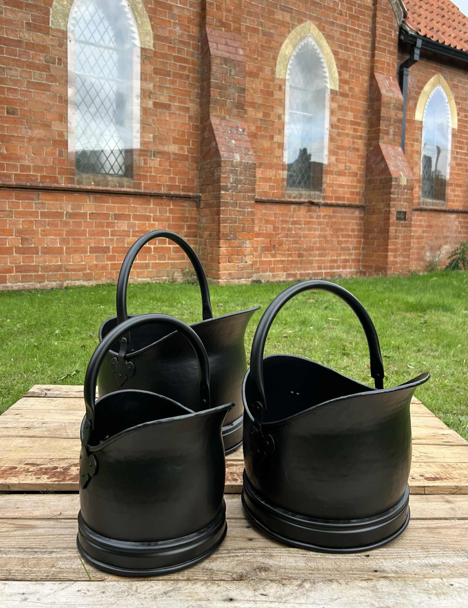 Set Of Three Traditional Steel Coal or Log Buckets