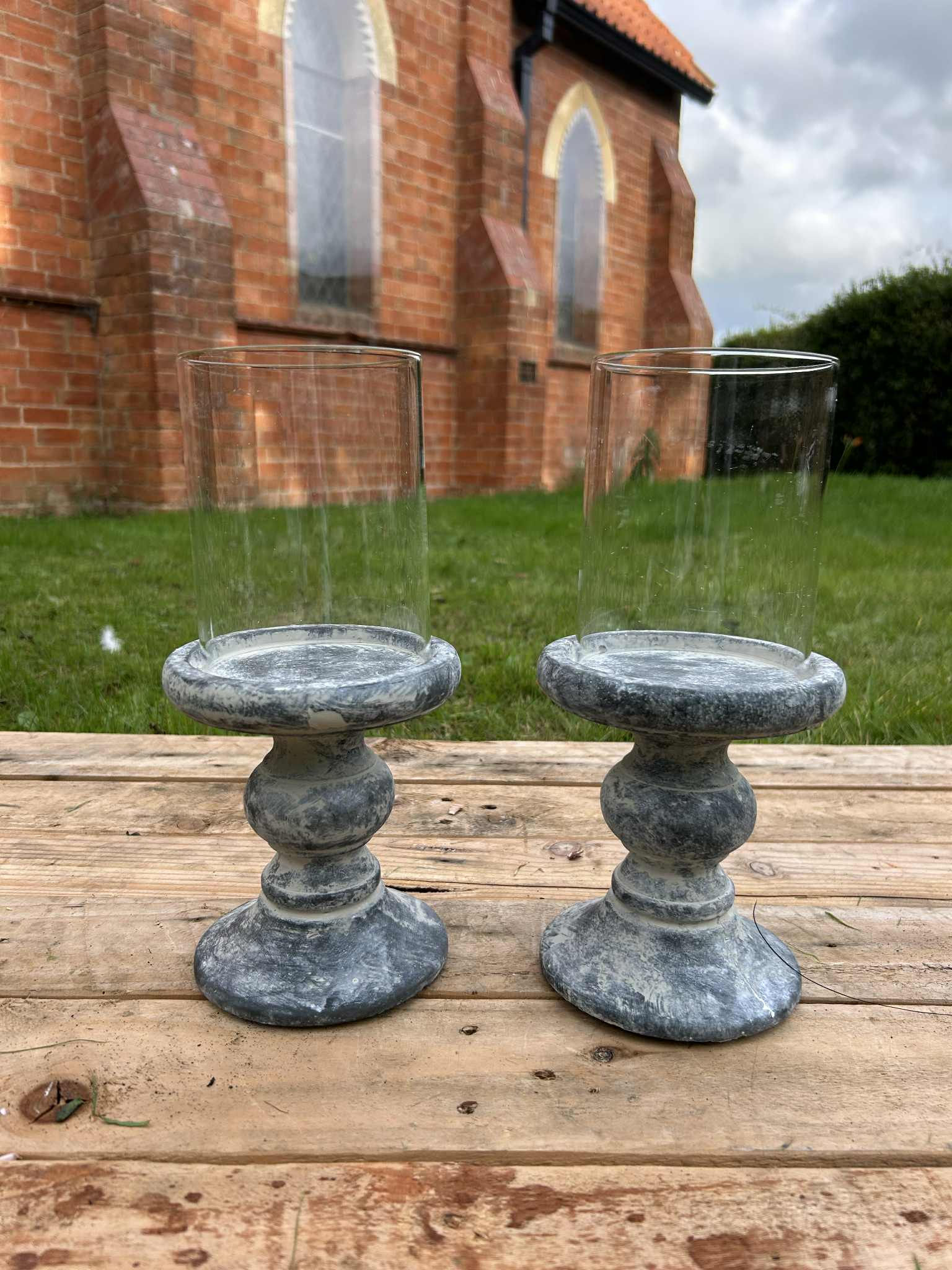 Set of 2 Country Grey Candle Holder