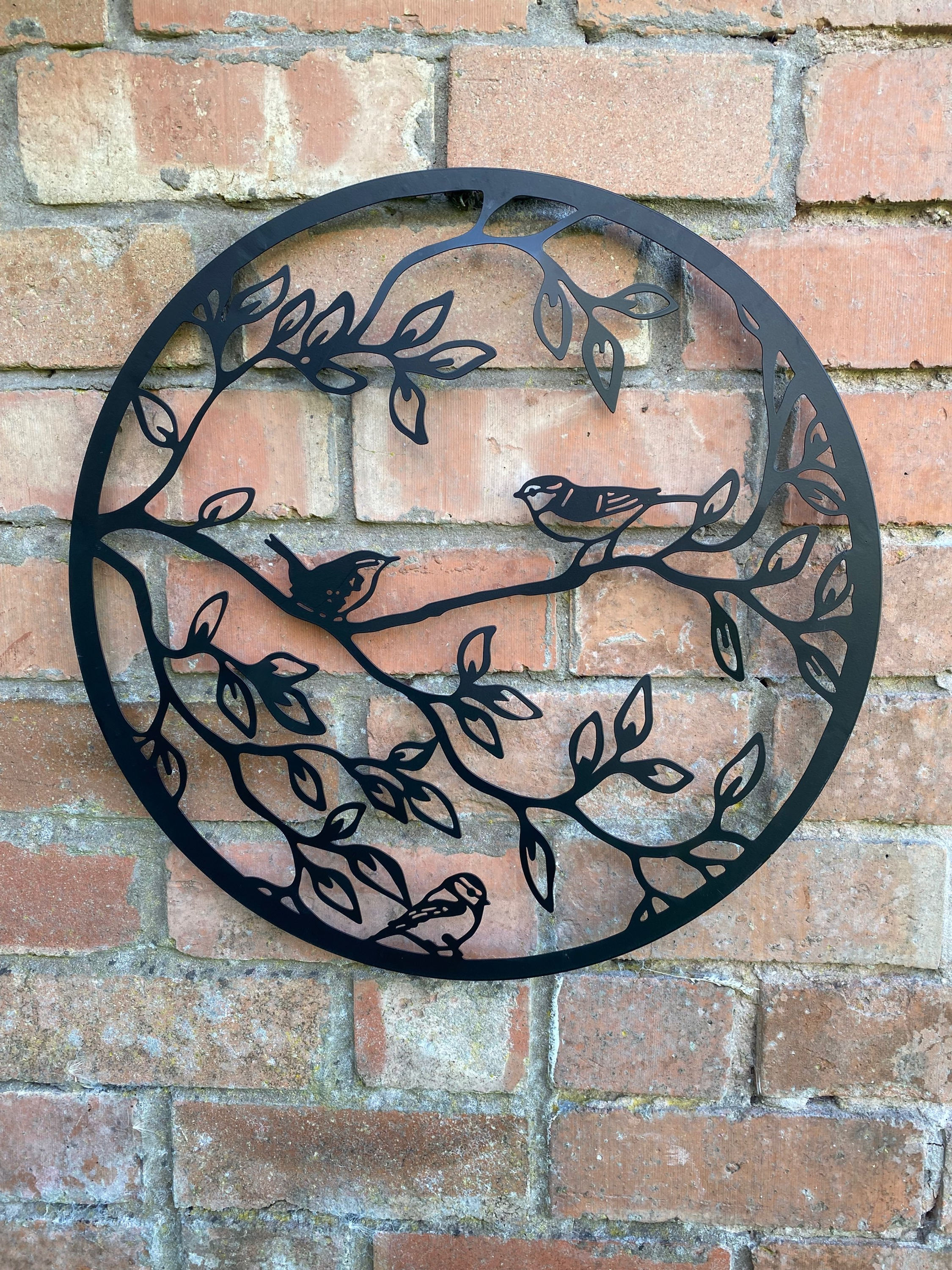 Black Metal Bird On Branch Wildlife Garden Wall Art