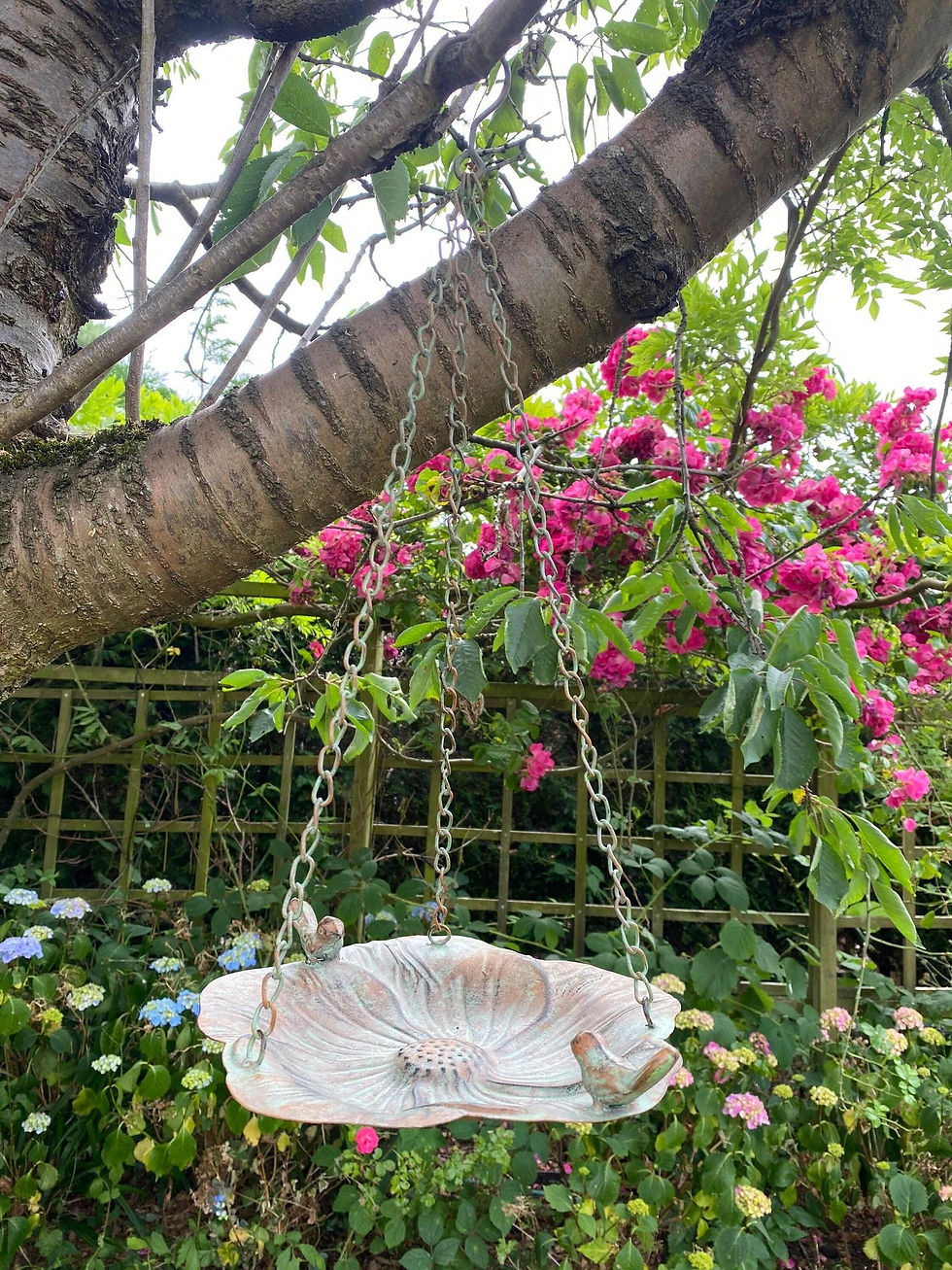 Thumbnail: Verdigris Hanging Flat Bird Feeder