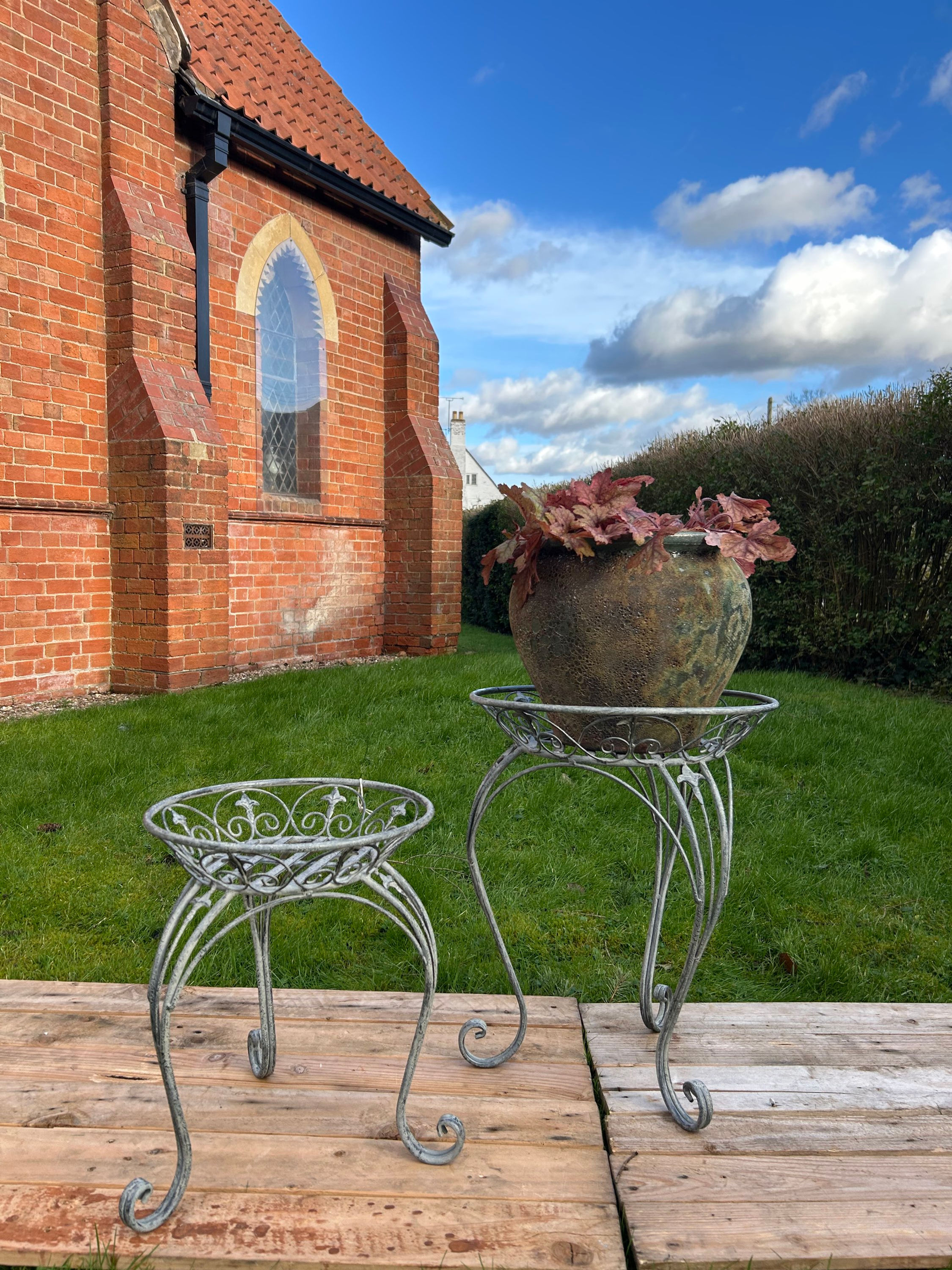 Set Of Two Grey Low Pot Stands