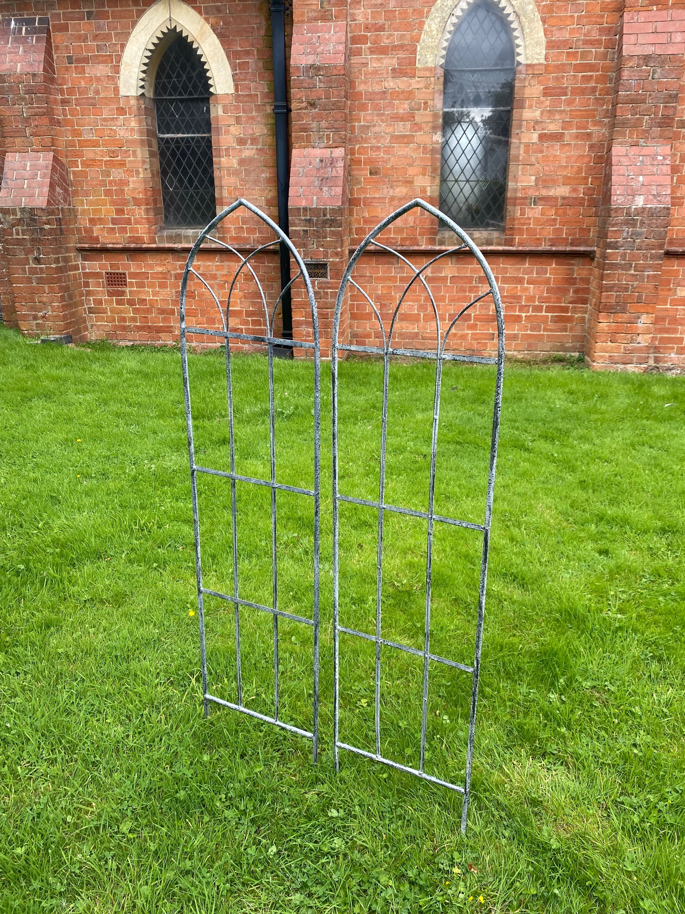 Set of Two Grey Gothic Trellis
