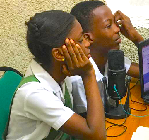 Students participating in recording for
