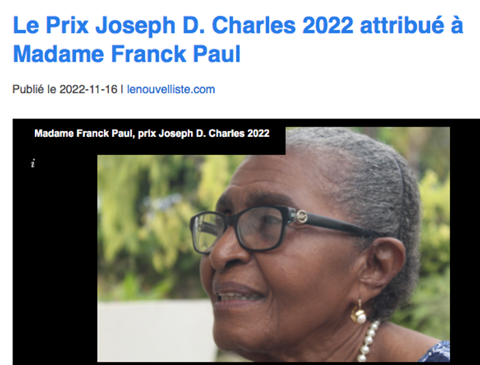 Madame Franck Paul wins the 2022 Prix Joseph D. Charles--piece by Claude Bernard Sérant fo