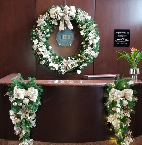Large elegant Christmas wreath with LEED plaque