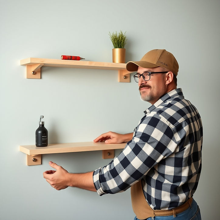 create am image with the handyman who is fixing the shelf on the wall.jpg