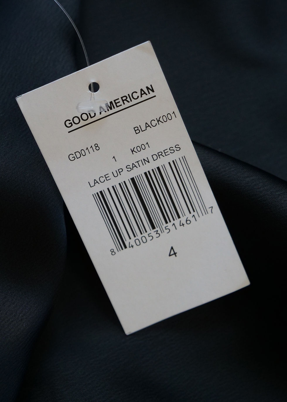 Thumbnail: Good American Black Lace Up Satin Midi Dress | XL