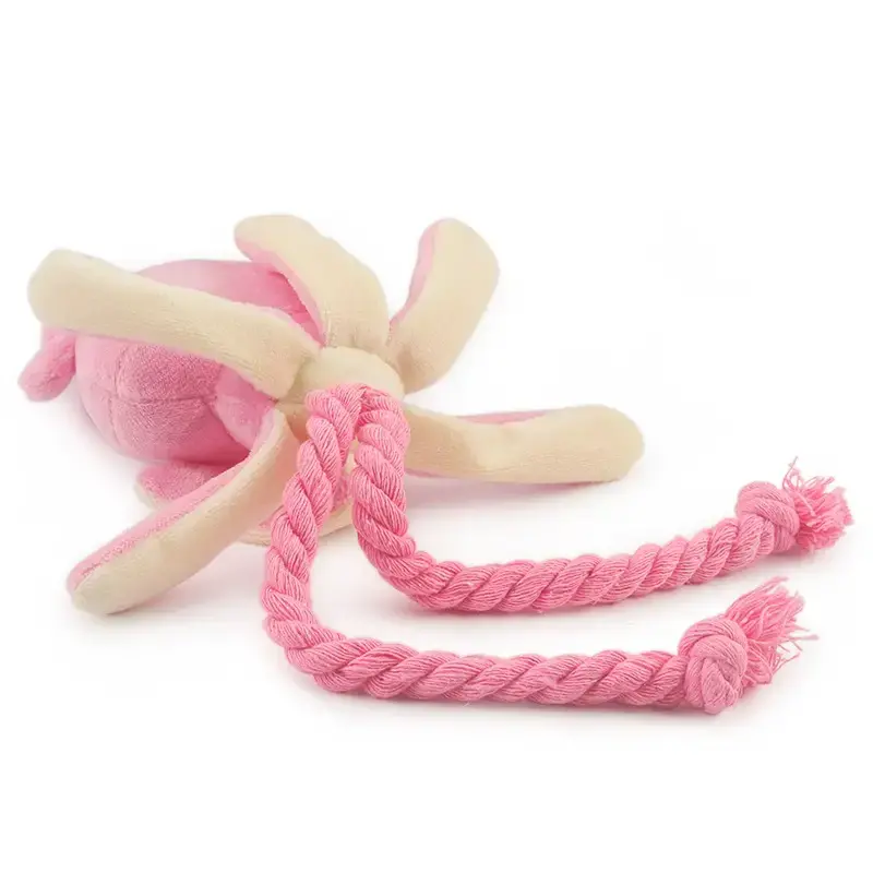 Thumbnail: Marine Animal Design Plush Dog Toys Pink Octopus Squeaky Chew Soft Cotton Rope Pet Toys