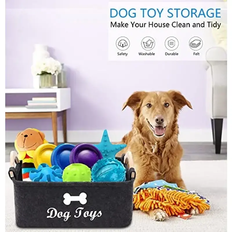 Thumbnail: Felt Pet Toy Box - Dark Grey Felt Storage Basket for Organizing Toys, Blankets, Leashes, and Food - Stylish and Durable Chest