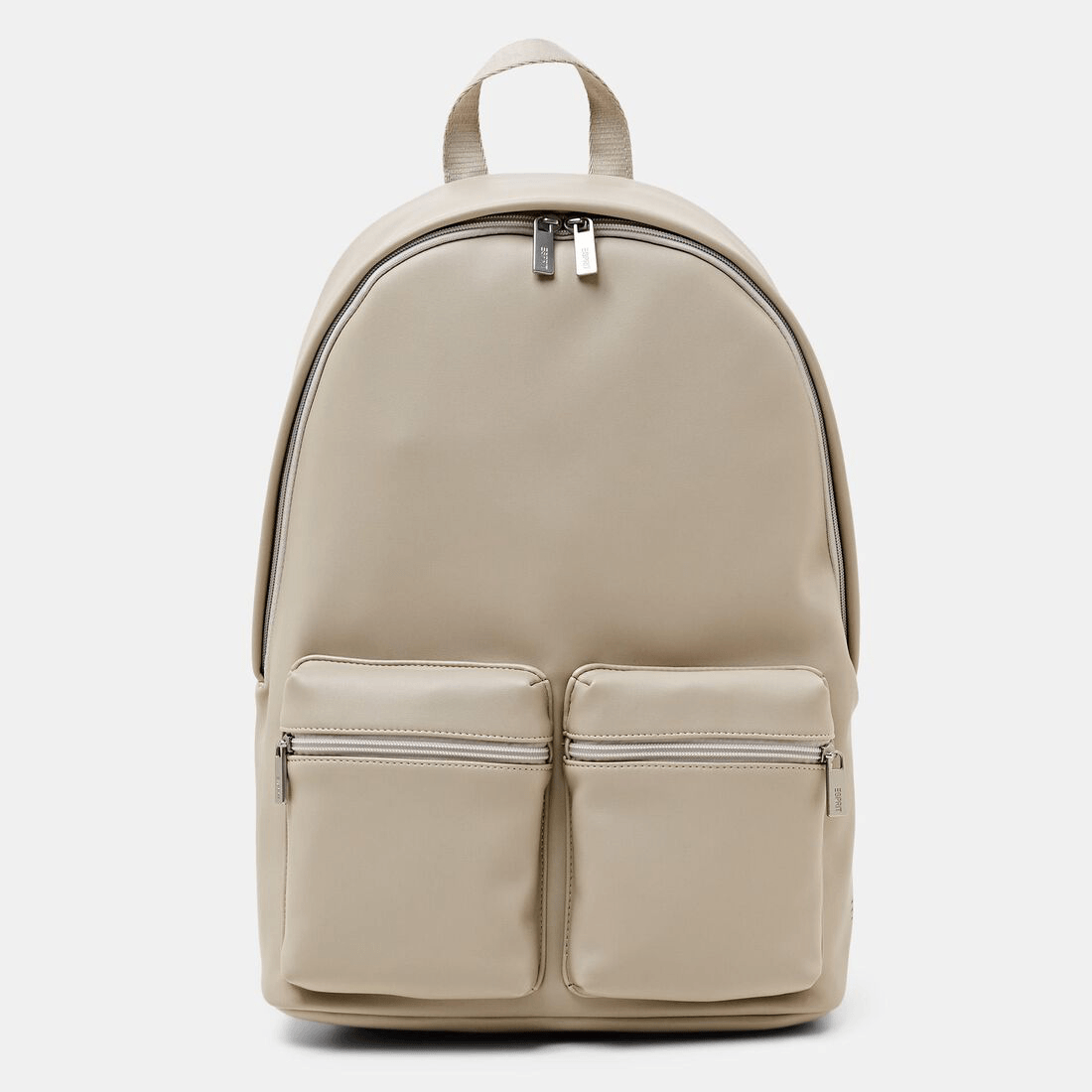 ESPRIT off-white leather backpack with double front zip pockets, designed by Bastien Carsana, with a sleek & minimalist style