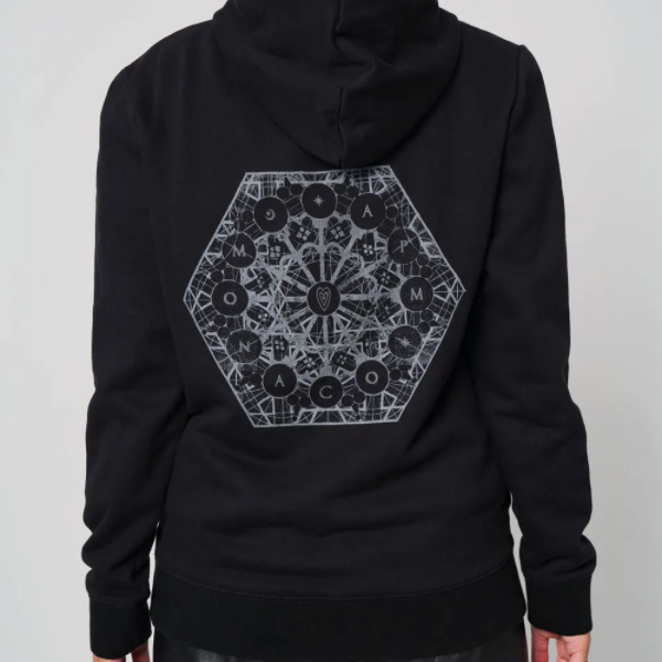 Thumbnail: APM Monaco black oversized hoodie designed by Bastien Carsana, featuring faded white print on 100% organic cotton.