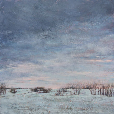 acrylic painting of dusk light on the snowy prairie