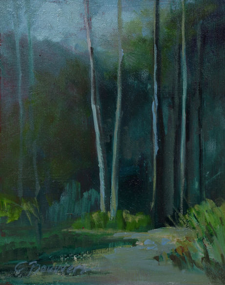 small study, oil painting of path through trees along river