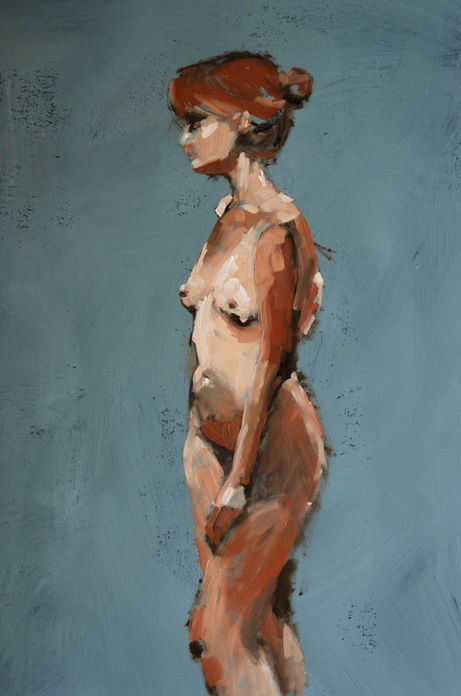 standing nude woman oil painting on paper by Canadian artist