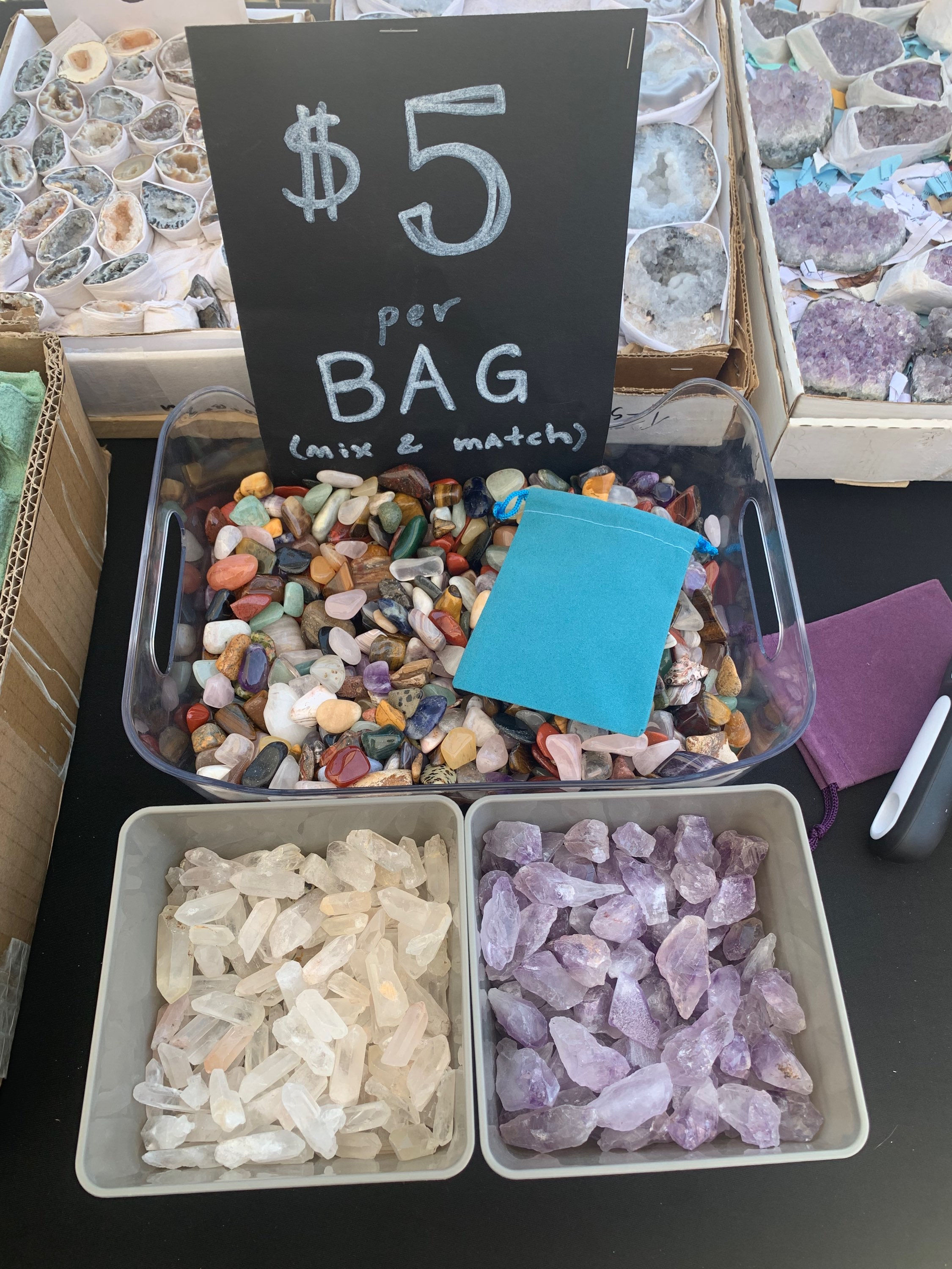 Five Dollar Bag Mix & Match Tumbled Stone, Quarts, Amethyst - YOU CHOOSE %