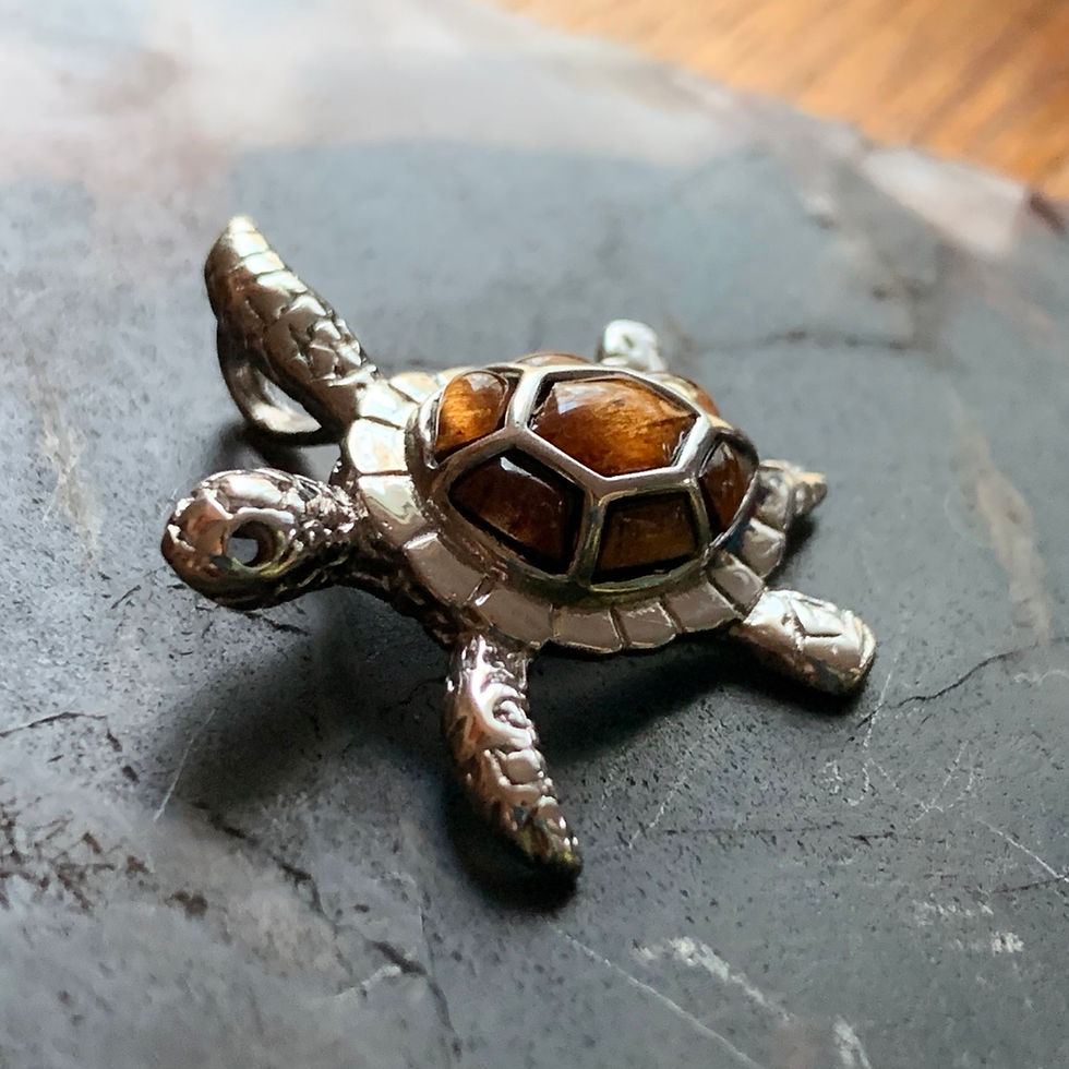 Small Sea Turtle Koa Wood & Sterling Silver Pendant