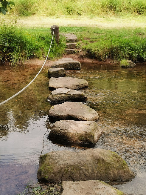 Einzelberatung Life-Coaching ein Fluss mit großen Steinen und einem Seil zum Überschreiten