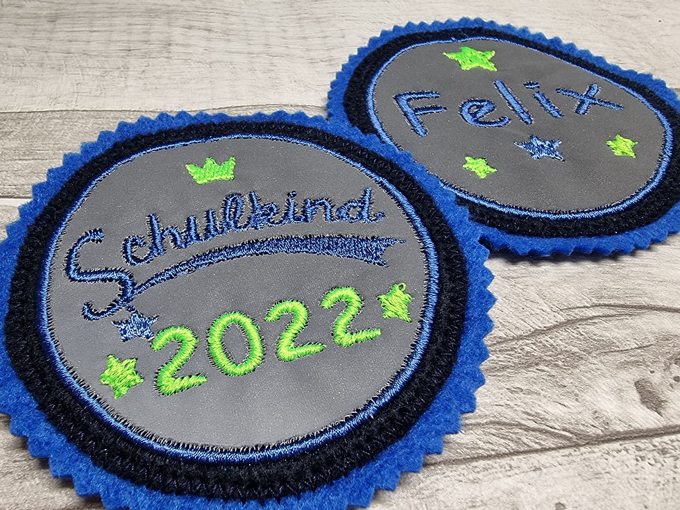 Miniaturbild: 2er Set Reflektierender Patch Schulkind mit Wunschjahr / Name