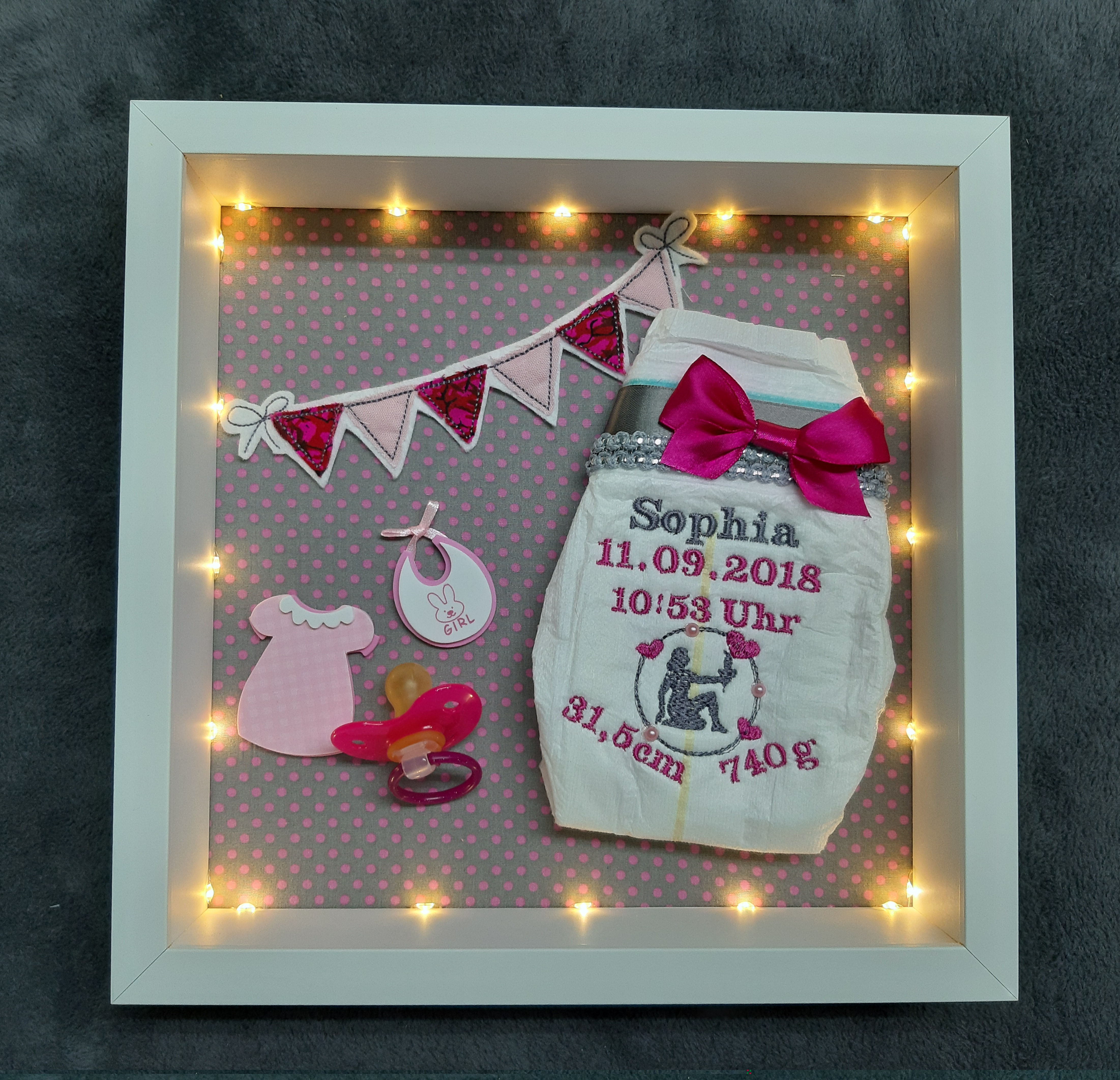 Sophia mit Wimpelkette, Schnuller und Deko Pink