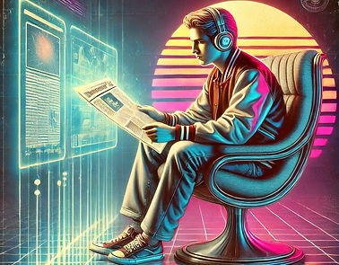 A retro-futuristic painting of a reader