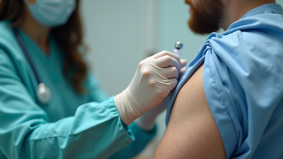 Close-up view of a patient receiving an injection in a clinical setting