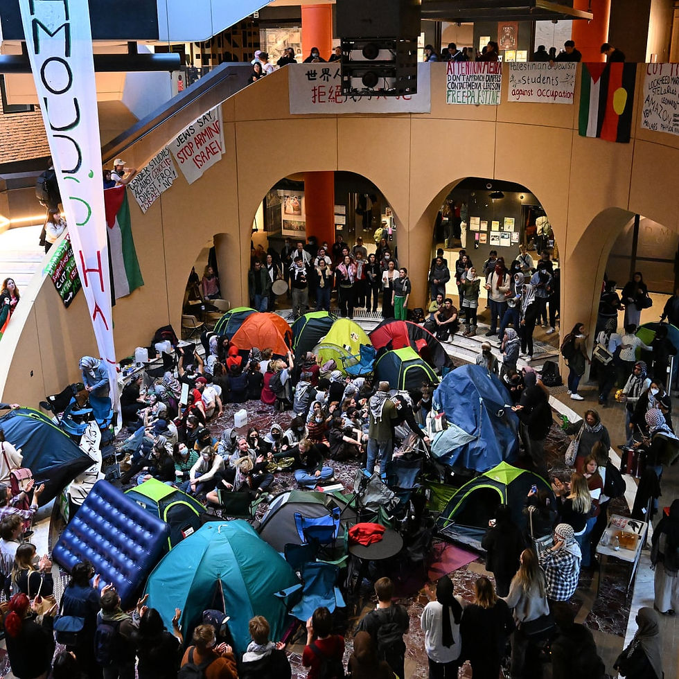 University of Melbourne students occupying the Arts West building, May 16, 2024. Photo credit: The Guardian
