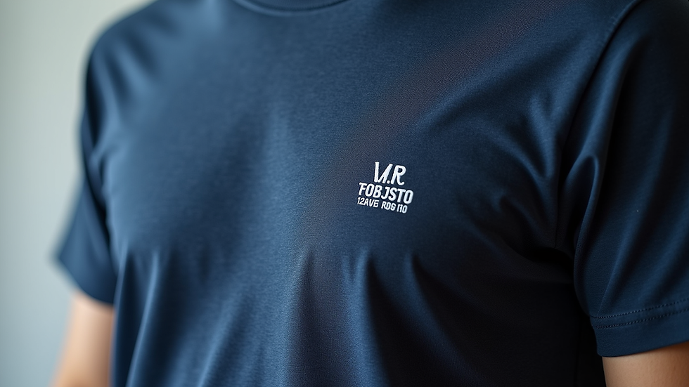 Close-up da camiseta Mr. Roboto Heather Navy mostrando o tecido mesclado e textura