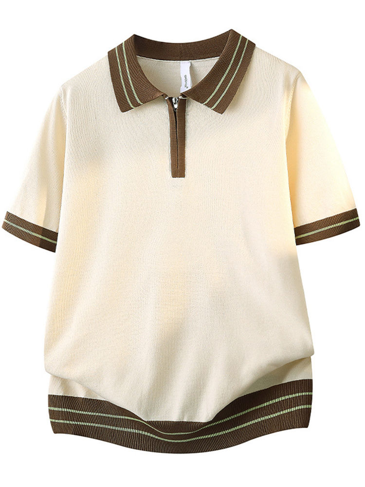 Thumbnail: Fashionable Mens Slim Knitted Polo Shirts 2026 Summer New Casual Short Sleeve Bu