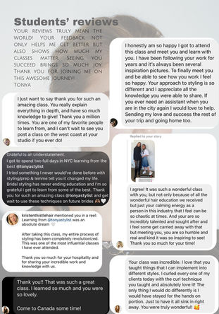 Testimonials and thank you messages from various people are displayed in a collage format. Some have accompanying profile pic
