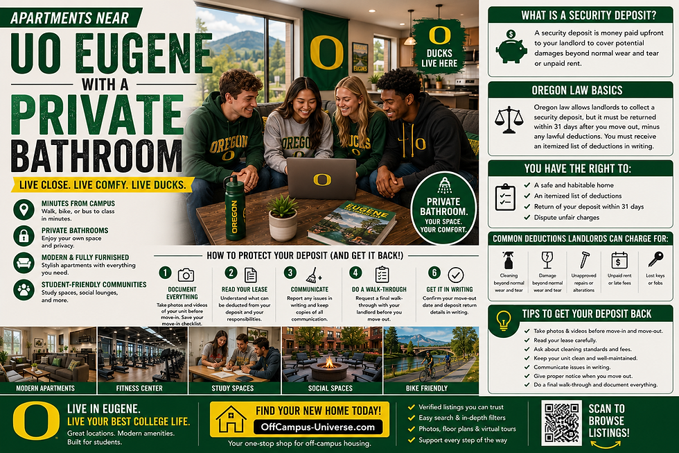 Apartments Near UO Eugene With A Private Bathroom: What to Expect and What It Costs