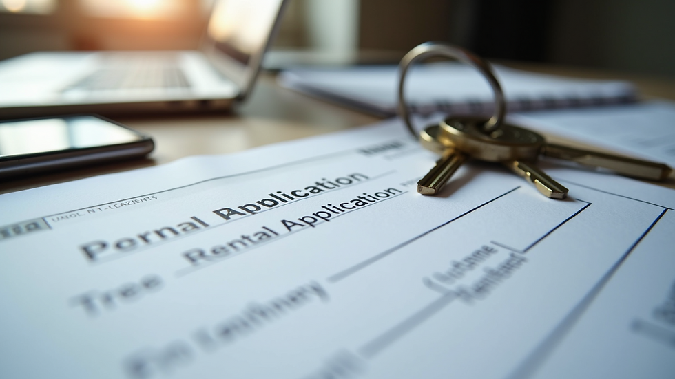 Close-up view of a rental application form and keys on a table