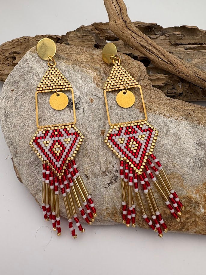 Miniature : boucles d'oreilles nafi créée par akemi bijoux en tissage miyuki et un support en acier inoxydable