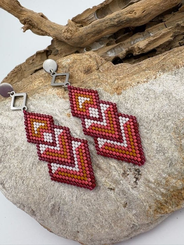 Miniature : boucles d'oreilles tina en rouge et argenté