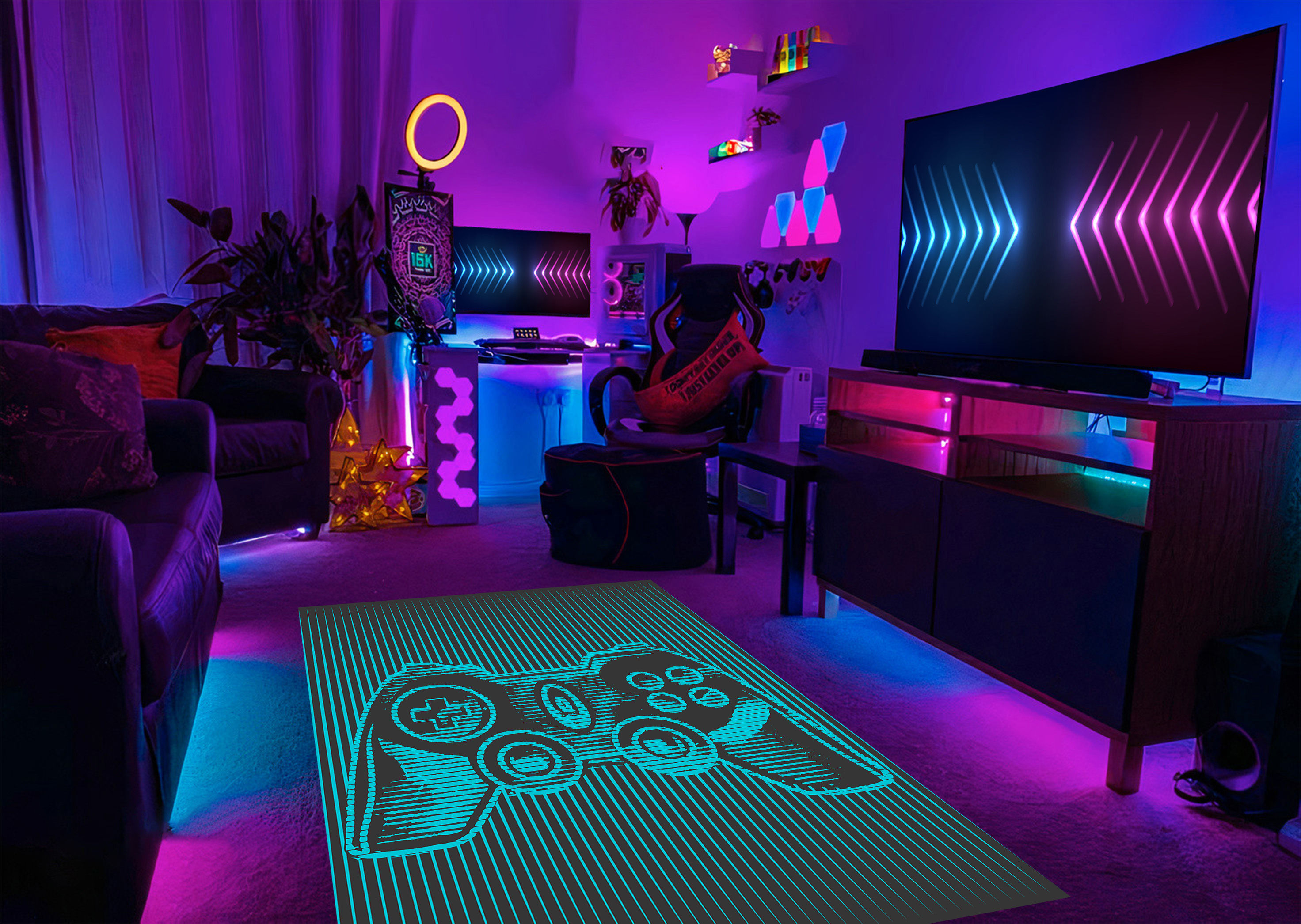 Neon Game Controller Rug