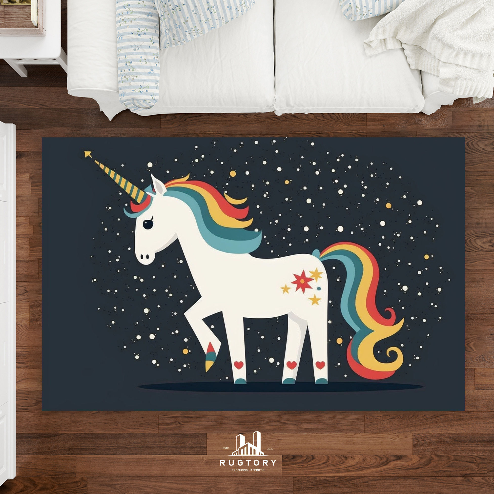 Tek boynuzlu at temalı çocuk odası halısı