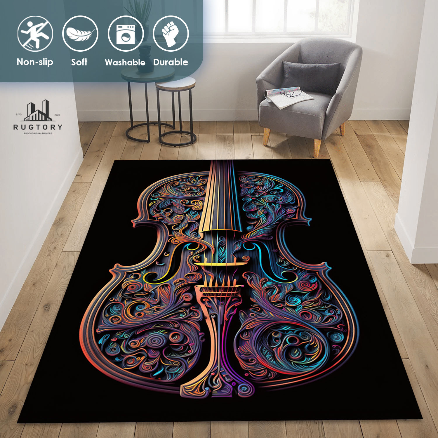 Detailed Ornamental Violin Rug